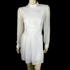 NWOT Catherine Malandrino Winter White/Silver Chiffon Babydoll Dress Size 10
